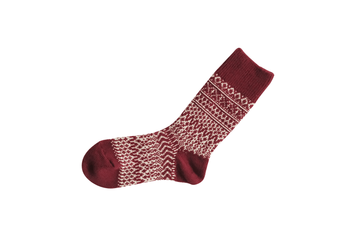 Wool Jacquard Socks - Wine
