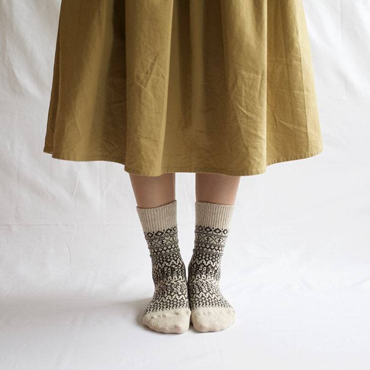 Wool Jacquard Socks - Oatmeal.